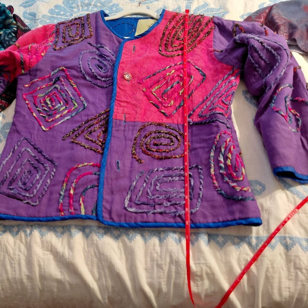 Patchwork Jacket Reversible Blue Green Pink Purpl… - image 7